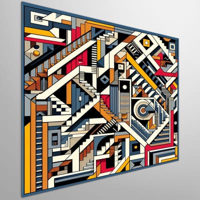Abstract escher schilderij | Intrigerend zigzag patroon onthult verborgen dimensies van optische illusie | Kunst - 20x20 centimeter op Dibond | Foto op Dibond