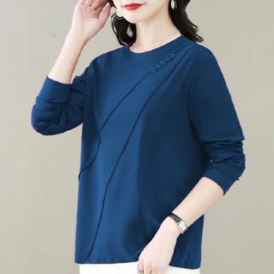 Herfstblouse met lange mouwen voor dames, nieuwe losse top in grote maat, ideaal voor moeders van middelbare leeftijd, slanke en veelzijdige basisblouse. 4XL blauw