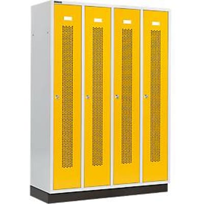 Schäfer Shop Select Kledinglocker met geperforeerde lijnen, 4 compartimenten, met fitting, cilinderslot, Deur koolzaadgeel