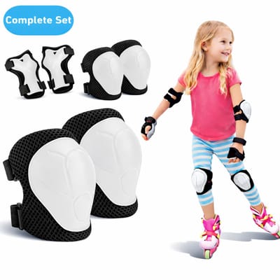 Hunta® Skate Beschermset Kinderen - Beschermers Skeelers & Skates - Valbescherming met Kniebeschermers, Polsbeschermers en Elleboogbeschermers - Verstelbare Skeeler Bescherming - Skateboard & Rolschaatsen - Skeeleren en Skaten voor Kind - Wit