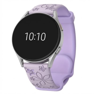 Lavendel violet silicone horloge band dames Geschikt voor serie samsung galaxy watch 7 / 6 / 5 / 5 pro / 4 / FE / ACTIVE / ACTIVE 2 20 mm horloge – bloemen patroon horlogeband – two tone floral engraved design