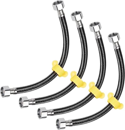 Faucet Supply Line Connector 300mm 4pcs, 304 RVS G1/2 Vrouwelijk naar G1/2 Vrouwelijk Water Inlaat Slang Connector - Ideaal voor Keuken en Badkamer, Zwart