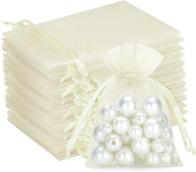 Kleine Organza Tassen 7 x 9 cm, Transparante Cadeautassen met Trekkoord, 100 Stuks voor Sieraden en Trouwen