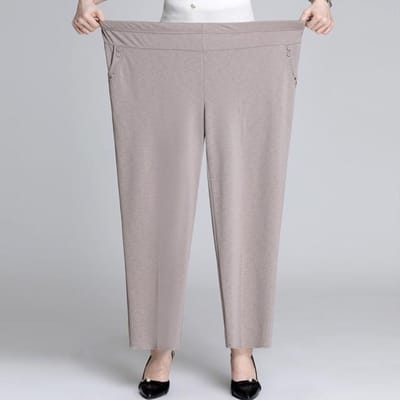 Vrouwen zomerbroek Nieuwe effen elastische hoge taille Casual broek Moederbroek van middelbare leeftijd Losse rechte broek 6XL kaki