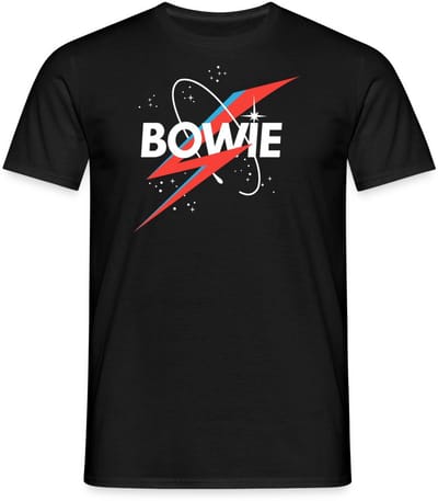 David Bowie Belettering Sterrenhemel Met Bliksem T-Shirt Heren