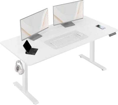 Bureau 100x60cm - In Hoogte Verstelbare Werktafel met USB-Oplaadpoort en Geheugenfunctie en 100x60cm white - Voor Ergonomisch Thuiswerken en Kantoor