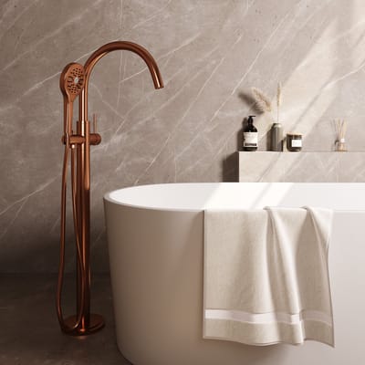 Brauer Copper Edition vrijstaande badmengkraan SET 02 met 3-standen handdouche en doucheslang koper geborsteld PVD