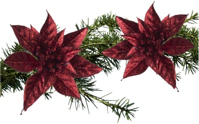 Kerstboomversiering Kerstster - 2x - 15 cm - rood glitter - op clip - ornament