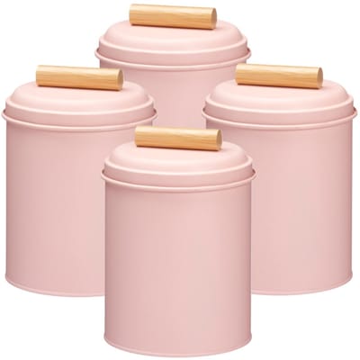 Excellent Houseware Voorraadpot / koekjes bewaarblik Bart - 4x - 14 x 20 cm - metaal - roze - keuken voorraadpotten