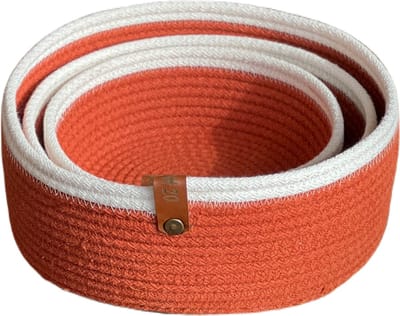 OZ Home - 3-delige Mandenset - Oranje/Wit - Duurzaam & Functioneel - Voor Compacte Opslag en Decoratie