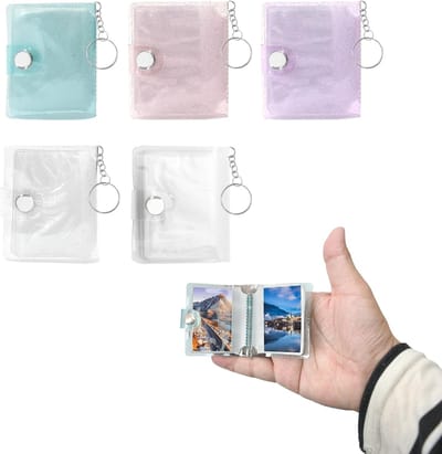 Mini Foto Album Set met 20 Compartimenten en Sleutelhanger, Draagbare Foto Kaarthouder voor 5 cm Foto's, Persoonlijke Fotocadeaus in 5 Kleuren en Geschikt voor Herinneringen