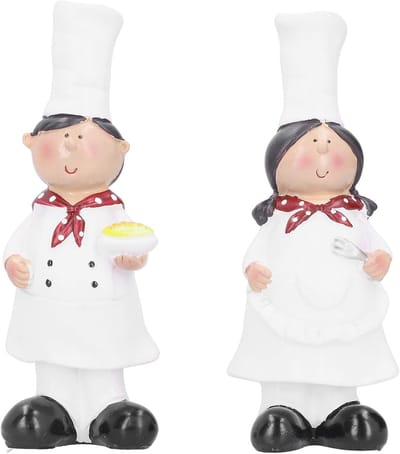 Chef Beeldjes Keuken - Hars Paar Sculpturen - Keuken Decoratie - Fijn Vakmanschap - 16-17 cm Hoog