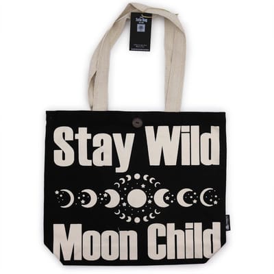 Iconische Classic Tas - Stay Wild, Moonchild - Zwart Naturel (36x43x10cm) - Katoenen Shopper