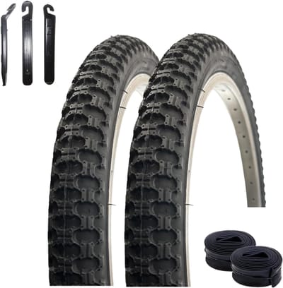 Fietsbanden Set - Banden en Binnenbanden - Fiets Reparatie - Compleet met Bandenlichters - 20 x 175 inch - Zwart