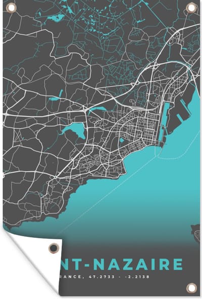 Muurdecoratie Frankrijk – Saint-Nazaire – Stadskaart – Plattegrond – Kaart - 120x180 cm - Tuinposter - Tuindoek