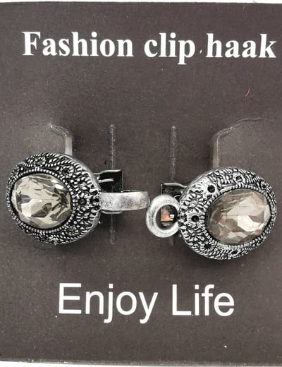 Vestsluiting - clip met haakje - ovaal kristal - voor - vest - sjaal - omslagdoek in kleur antiek zilver look.