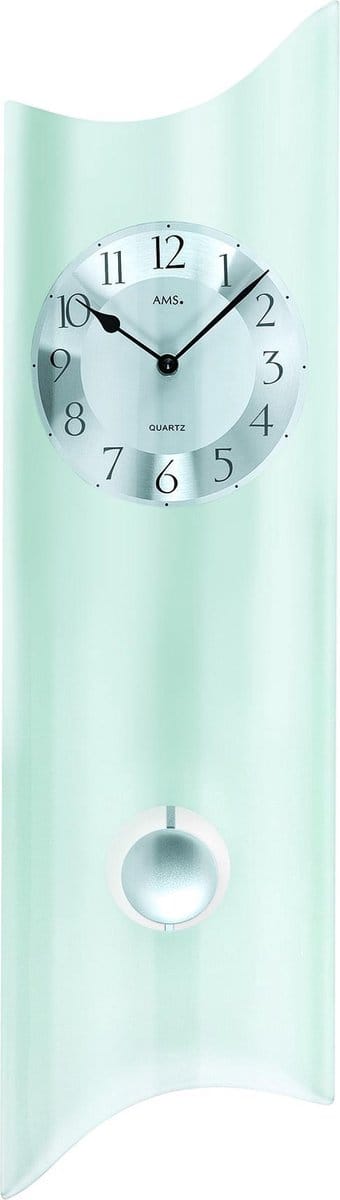AMS W7324 - Wandklok - Analoog - Overig - Hout - Mineraal Glas - 19x68 cm - Transparant - Zilverkleurig