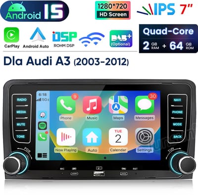 HexinexMarket Quad-Core autoradio Geschikt voor Audi A3 2003-2012 - Draadloos CarPlay, Android Auto, GPS Navi, RDS, multimediaspeler, 2GB+64GB