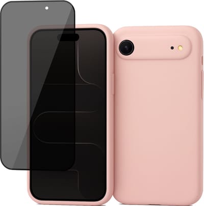 Hoesje geschikt voor iPhone 17 Air - Privacy Screenprotector Volledig Dekkend Glas - Mat Back Case Roze
