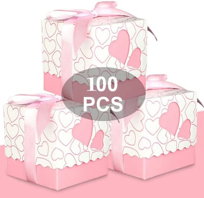 Dailygoods- Bonbonnière Hartvorm - 100 Stuks - Gastgeschenken - Tafelkaarten - Papier - Eenvoudige Montage - Roze - Snoepdoosje