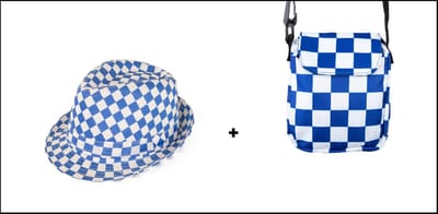 1x Festival hoedje geblokt blauw/wit + 1x Festival tas blauw/wit 15cm x 17cm - Festival Oktoberfest themafeest evenement party verjaardag