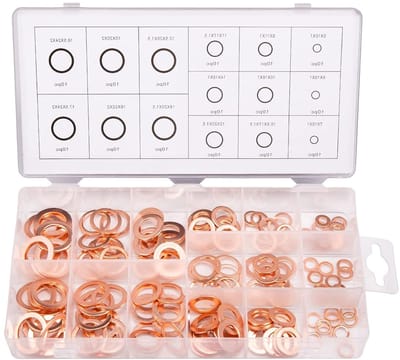 150PCS Assortiment van 15 Maten Koper Metric Sealing Ringen - Platte Ringen, Olieafdichtingen en Gasket Sealing Fittingen voor M5 t/m M17.5