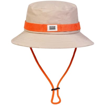 Unisex Ngshe Borduurwerk Trekkoord Bucket Hoeden Vissersmutsen Outdoor Casual Pet Zonnebrandhoed Avontuur Hoed beige