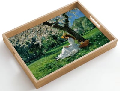 Dienblad hout 50x35 cm - Schootdienblad - Vrouw - Boom - Boek - Mandje - Borrelplank rechthoek - Plateau dienbladen