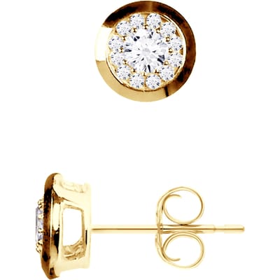 Solitaire oorbellen bezet met diamanten 0,50 Cts illusie Geel Goud 18 Karaat