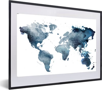 Poster in lijst - Fotolijst 60x40 cm - Posters - Wereldkaart - Abstract - Waterverf - Posterlijst zwart - Decoratie - Wanddecoratie woonkamer - Muurdecoratie slaapkamer
