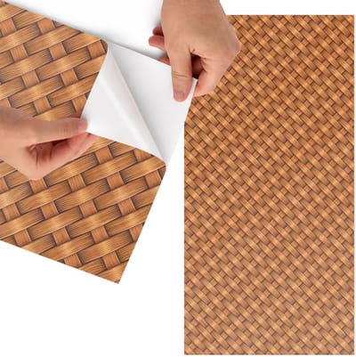 Tulup Meubelfolie - Vlechtwerk van riet Wrapfolie Keuken - 65x130 cm - Bruin Meubelfolie - Meubel Wrap Folie - Rustiek Meubelfolie - Plakfolie Meubels - Keuken decoratie - Texturen