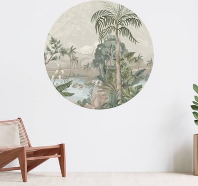 Muurcirkel zelfklevend behang - Jungle vol leven - Wanddecoratie - 080cm behangcirkel - Ronde sticker voor aan de muur - Behangsticker verkrijgbaar in verschillende formaten