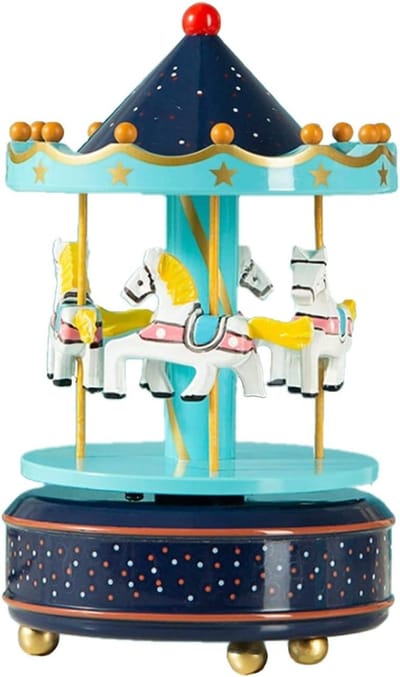 Muziekdoos Carrousel - Decoratieve Draaimolen - Kinderkamer Decoratie - Mechanisch Uurwerk - 17 cm - Blauw