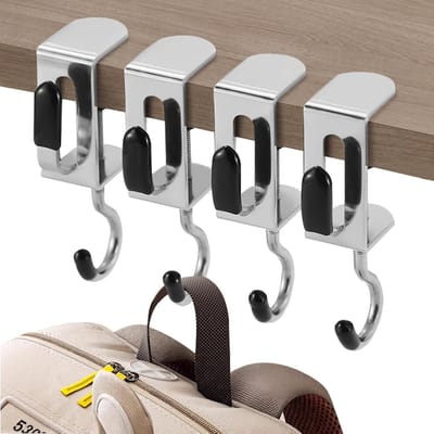 Verstelbare 2-in-1 haak voor bureau en kast met antisliprubber, zware metalen kapstok voor rugzak en kleine spullen, geschikt voor tafels van 1,3 tot 4 cm dik (4 stuks)