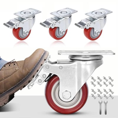 Zware Zwenkwielen - Industriële Wielen - Meubels Verplaatsen - Hoge Draagkracht - 75 mm - Rood