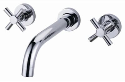 Hudor Wastafelkraan Chroom - Driegats Wandmengkraan Erymanthe - Verchroomd Messing - Klassiek Design - 30% Waterbesparing