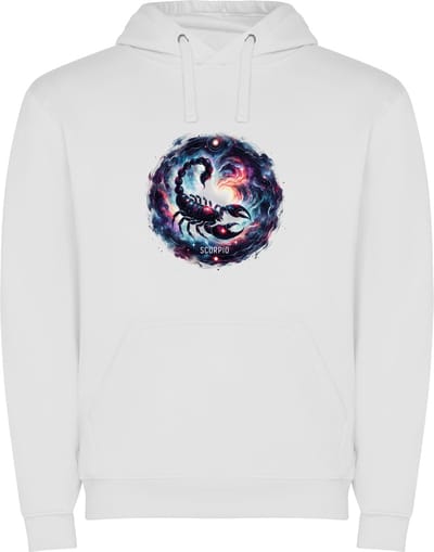 Witte unisex hoodie met “ Kleurrijke Sterrenbeeld Schorpioen – Astrologie – Horoscoop – Zodiac Signs “ Print Full Color merk Roly maat XXL