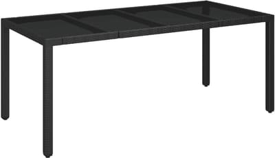 Tuintafel - Buitentafel Terrastafel - Buiten dineren - Glazen blad - 190x90x75 cm - Zwart