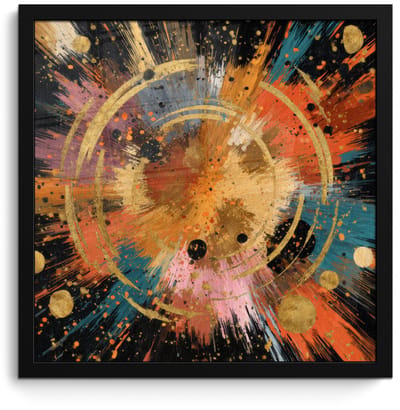 Poster in lijst - Fotolijst 40x40 cm - Posters - Explosie - Verfstructuur - Goud - Abstract - Posterlijst zwart - Decoratie - Wanddecoratie woonkamer - Muurdecoratie slaapkamer