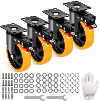 Zwenkwielen Met Rem - Transportwielen - Meubelwielen - Zware Zwenkwielen - Streeploos - Dubbele Rem - Geruisloos - Werkbank - 12,7 cm - 4 Stuks - Zwart