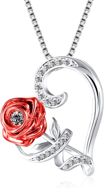 Bixorp Zirkonia Roos & Hart Ketting - Zilverkleurig & Rood