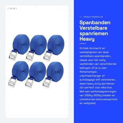 Dailygoods- Spanbanden 5 m x 25 mm - Verstelbare Sjorbanden - Heavy Duty - Hoge Sterkte - Polypropyleen - 250kg-500kg Werkdraagvermogen