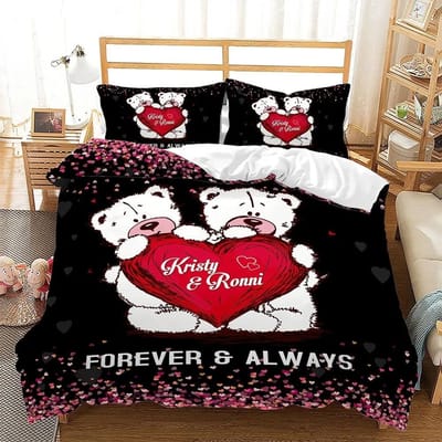 Custom Naam Geliefde Beddengoed Set, Koppel Dekbedovertrek Kamer Decoratie, Romantisch Cadeau Dekbedovertrek Gepersonaliseerde Dekbedovertrek Kussensloop US Full(200x230cm)