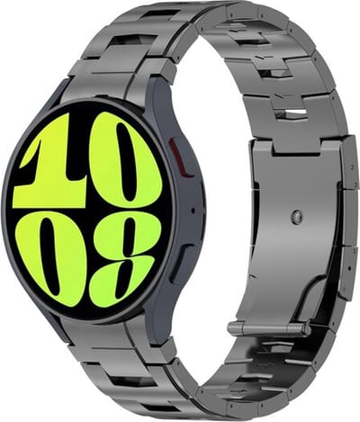 By Qubix - smartwatch bandje - geschikt voor Samsung Galaxy Watch bandje - 20mm - Titanium band met aansluitknop - Grafietgrijs - Geschikt voor Samsung Galaxy Watch 6 - 6 Pro - Watch 5 - 5 Pro - 4 - 4 Classic