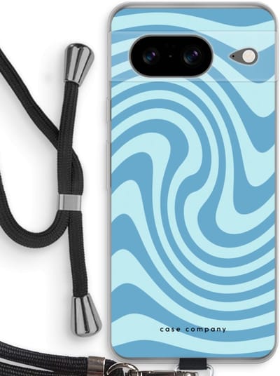 Case Company® - Hoesje met koord geschikt voor Google Pixel 8 hoesje met Koord - Swirl Blauw - Telefoonhoesje met Zwart Koord - Bescherming aan alle Kanten en Over de Schermrand