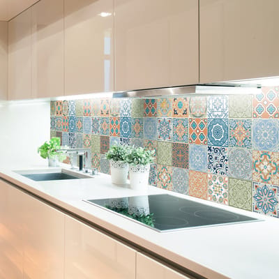 Zelfklevende tegelmuurstickers voor keuken en badkamer - 24 Azulejos Travolia cementtegelstickers - 24 stickers, 10x10cm