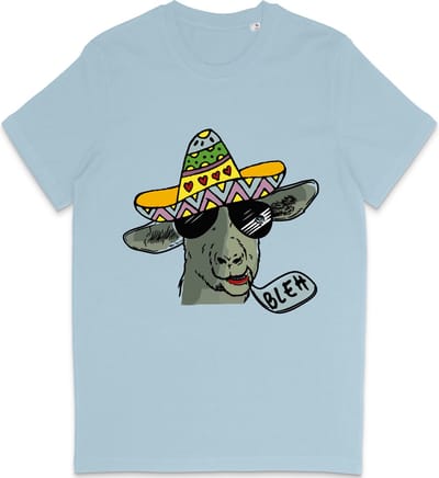 Grappig T Shirt Heren - T Shirt Dames - Cartoon Geit - Licht Blauw - XS