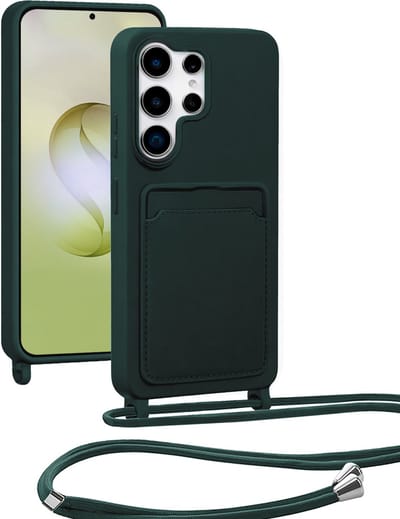 Hoesje Geschikt voor Samsung S26 Ultra Hoesje Met Koord Siliconen Case - Hoes Geschikt voor Samsung Galaxy S26 Ultra Backcover Met Afneembaar Koord - Donkergroen