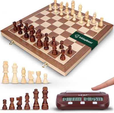 Magnetisch Schaakbord - Inclusief Schaakklok - Inklapbaar - Schaken - Schaakset XL- Luxe Schaakbord - 39cm x 39cm
