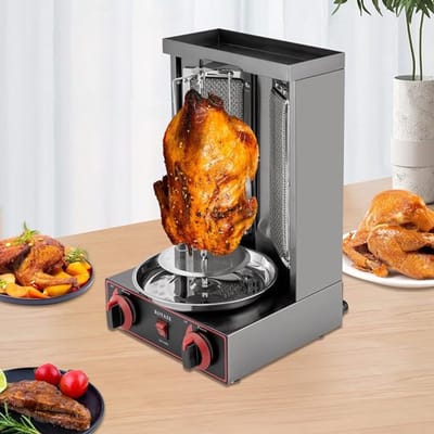 Aurixi® Professionele Kebab Grill – Verticale Grill Met Temperatuurinstelling – Donorgrill Met Opvangbak – Shoarmagrill - Kebabgrill - Grill Apparaat 3000 W, 220 V – Zwart - 30cm x 30cm x 48cm